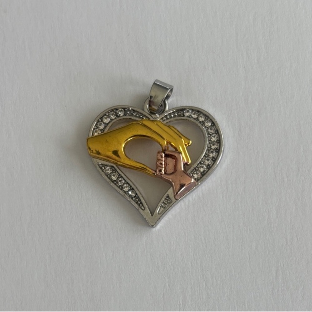 Heart-Shaped mother/baby hand Pendant with Gold and Silver toned  Accents
